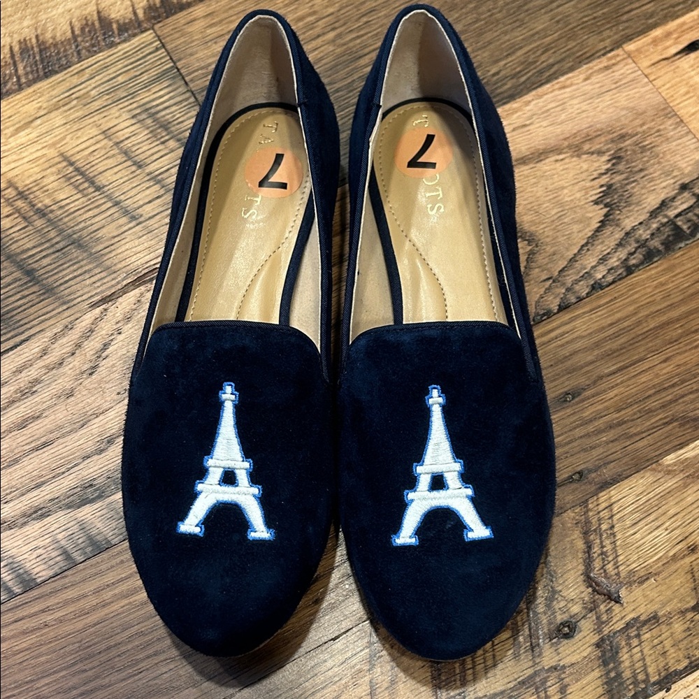 Talbots Navy Suede Paris Eiffel Tower Loafers 7 NWT